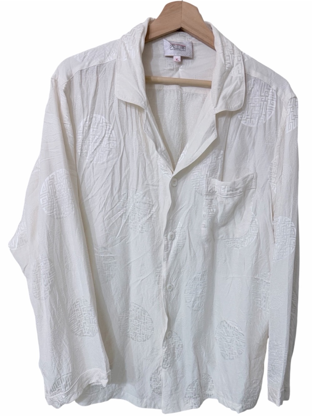 Vintage Artistic Palace Chinese Silk Blouse XL
